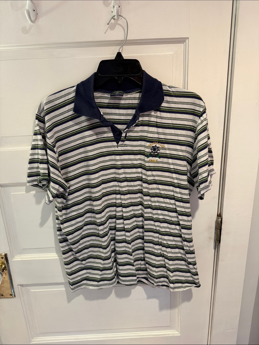 Classic Men's Striped Polo with Navy Collar